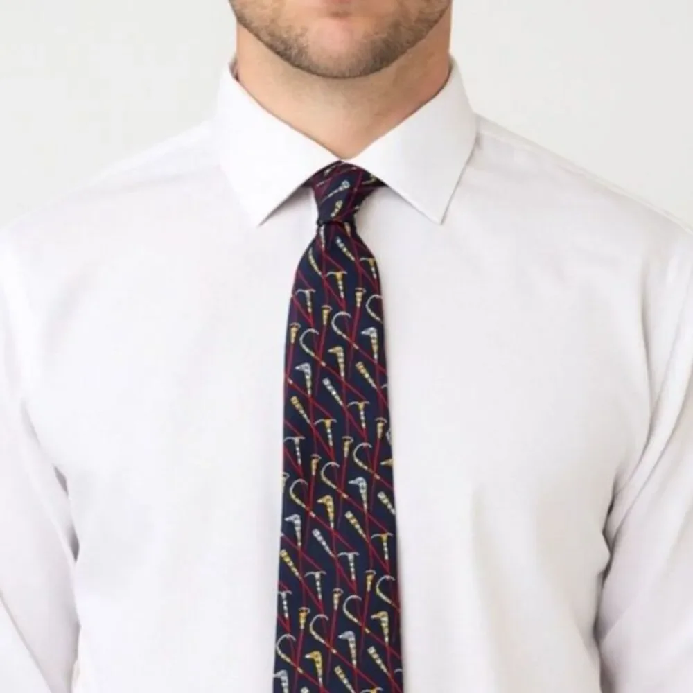 Hickey Freeman 1155 Men's Navy Multicolored Walking Stick Print 100% Silk Tie